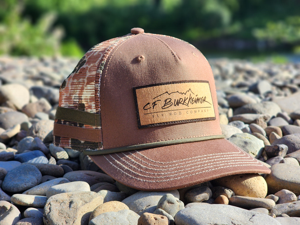CF Burkheimer Premium Trucker Hat 2 Bar Brown Camo Hats, Gloves, Socks, Belts