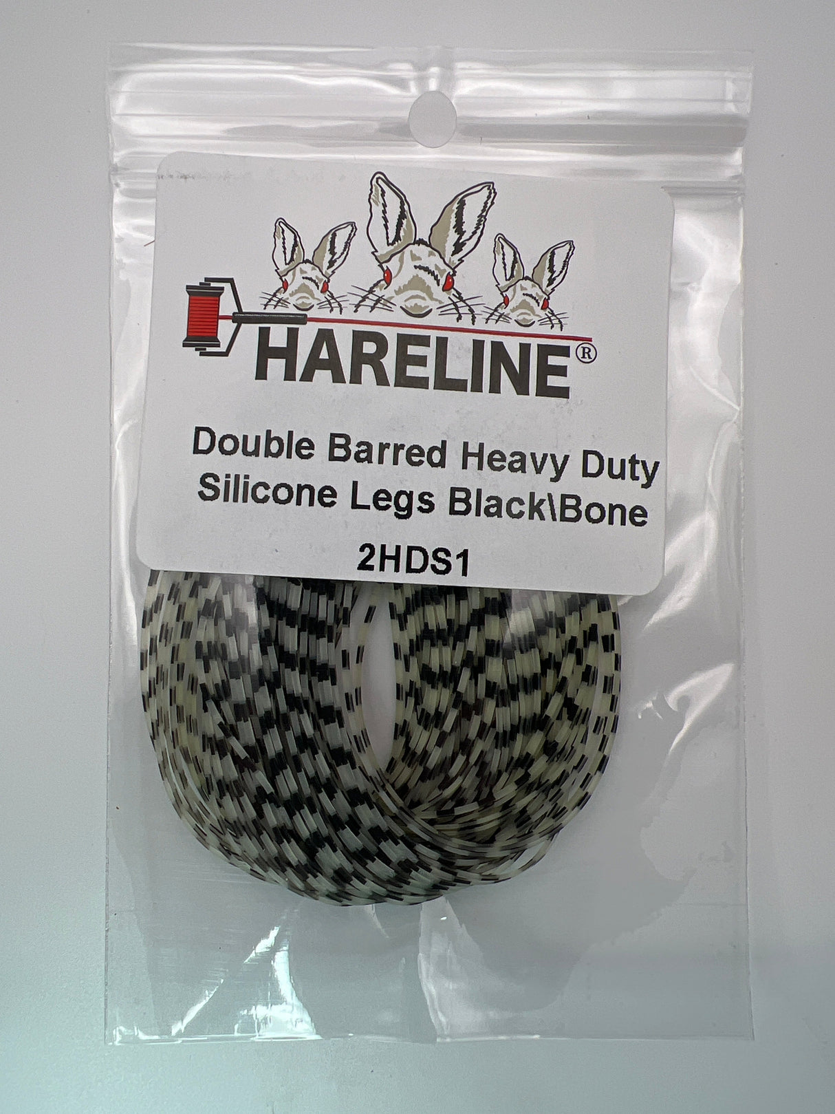 Hareline Double Barred Heavy Duty Silicone Legs #1 Black\Bone Rubber Legs