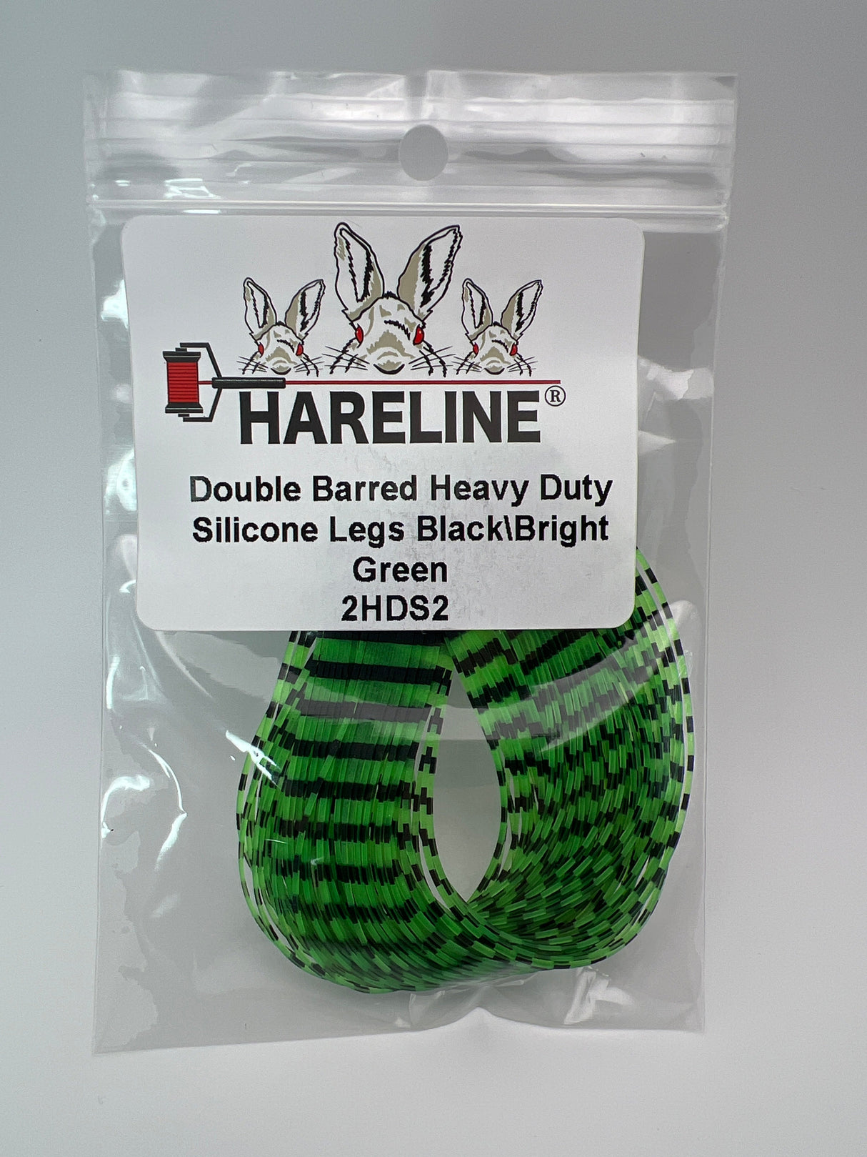 Hareline Double Barred Heavy Duty Silicone Legs #2 Black\Bright Green Rubber Legs
