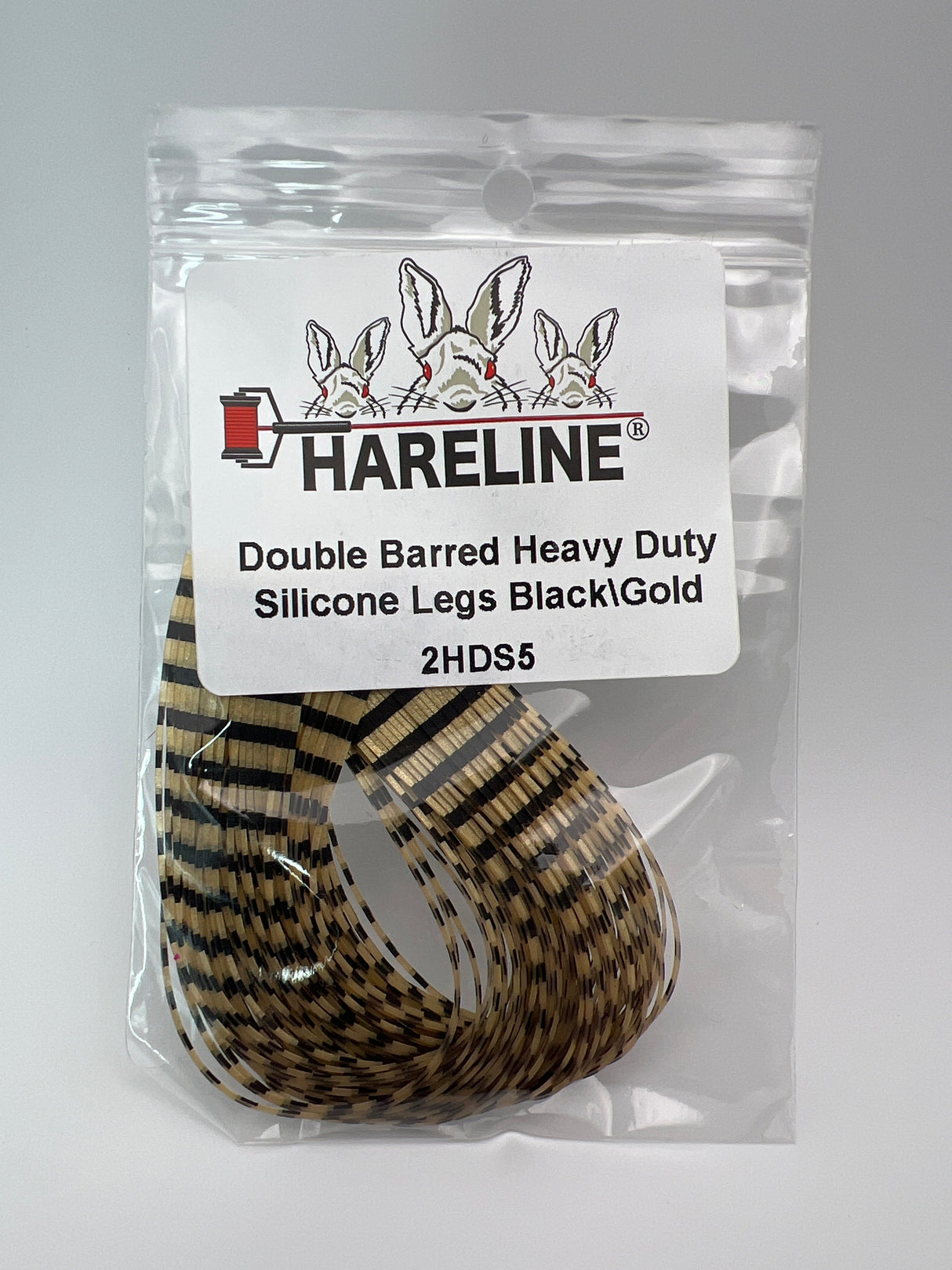 Hareline Double Barred Heavy Duty Silicone Legs #5 Black\Gold Rubber Legs