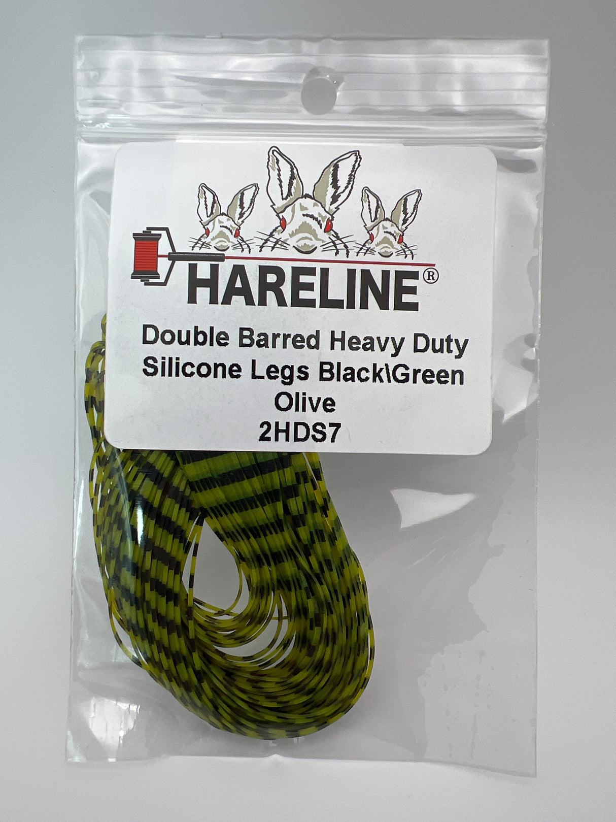 Hareline Double Barred Heavy Duty Silicone Legs #7 Black\Green Olive Rubber Legs