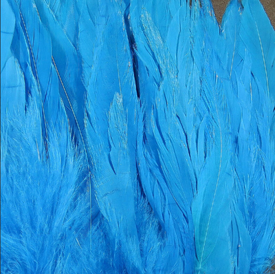 Hareline Strung Schlappen 5-7" Kingfisher Blue Saddle Hackle, Hen Hackle, Asst. Feathers