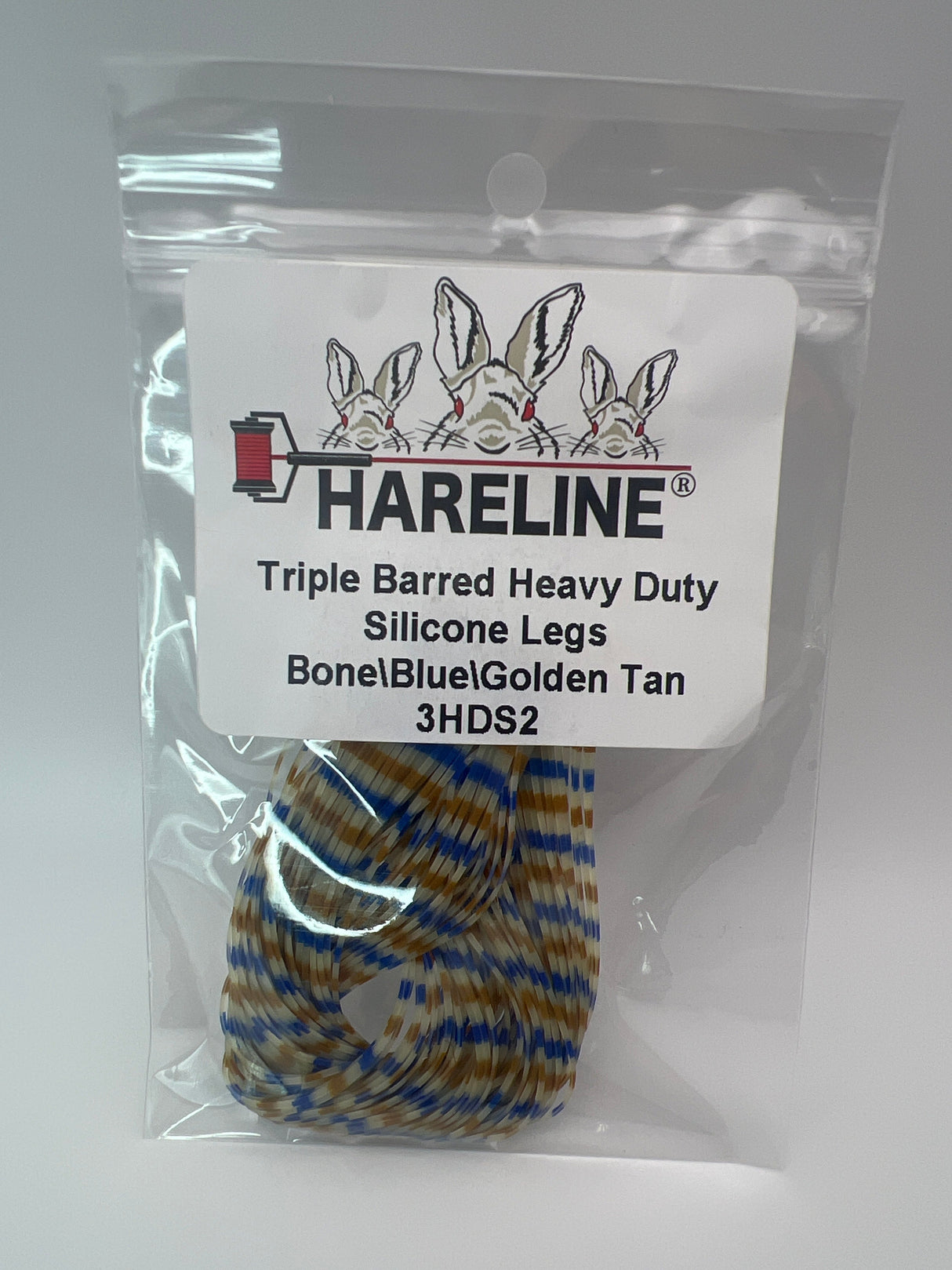 Hareline Triple Barred Heavy Duty Silicone Legs #2 Bone\Blue\Golden Tan Rubber Legs