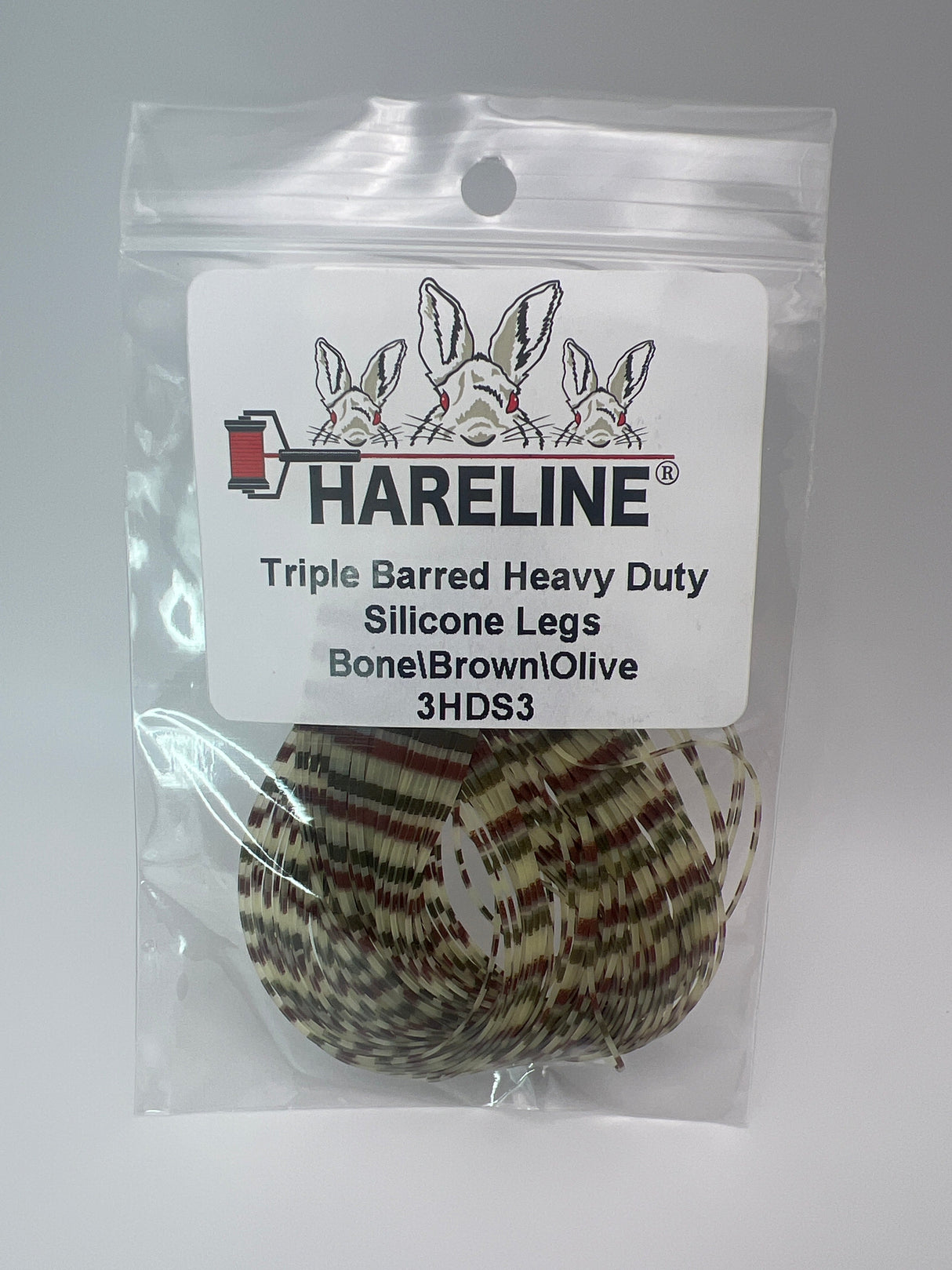 Hareline Triple Barred Heavy Duty Silicone Legs #3 Bone\Brown\Olive Rubber Legs