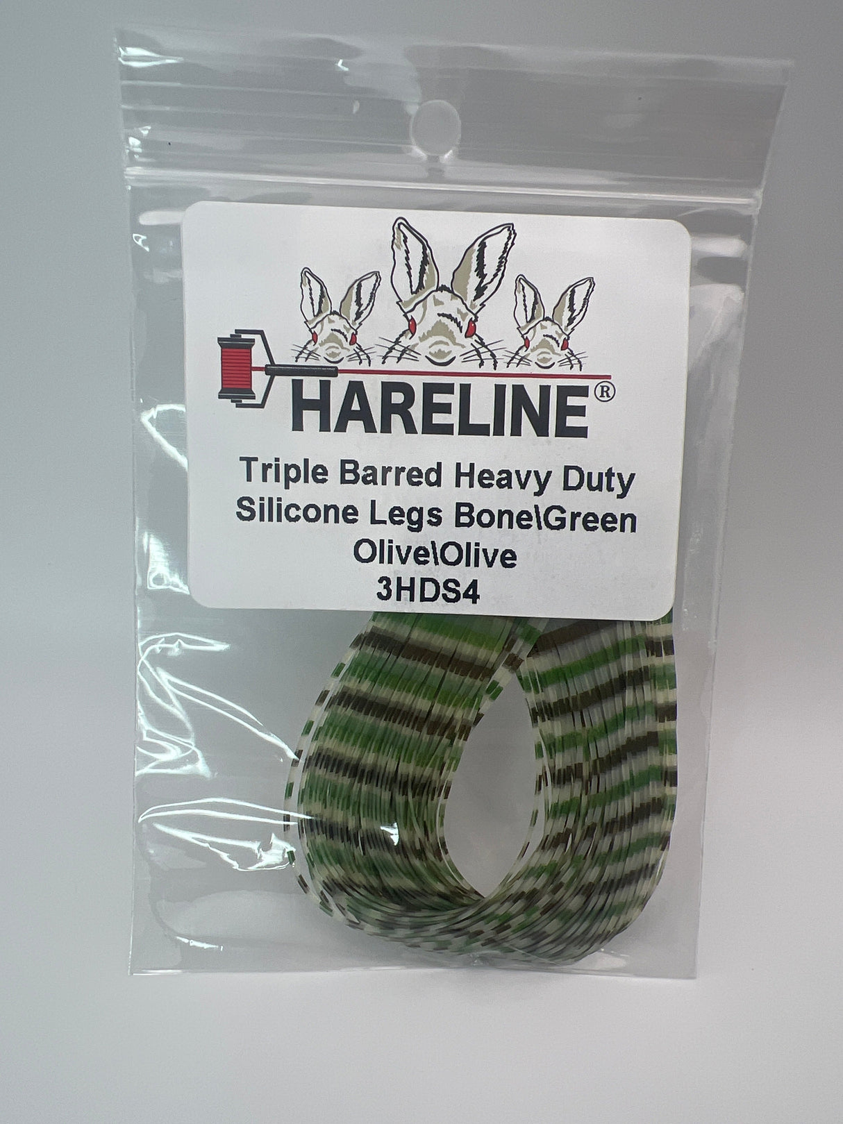 Hareline Triple Barred Heavy Duty Silicone Legs #4 Bone\Green Olive\Olive Rubber Legs