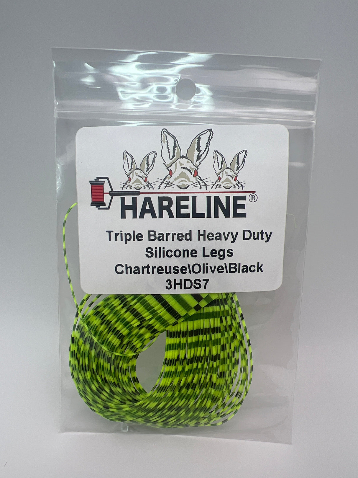 Hareline Triple Barred Heavy Duty Silicone Legs #7 Chartreuse\Olive\Black Rubber Legs