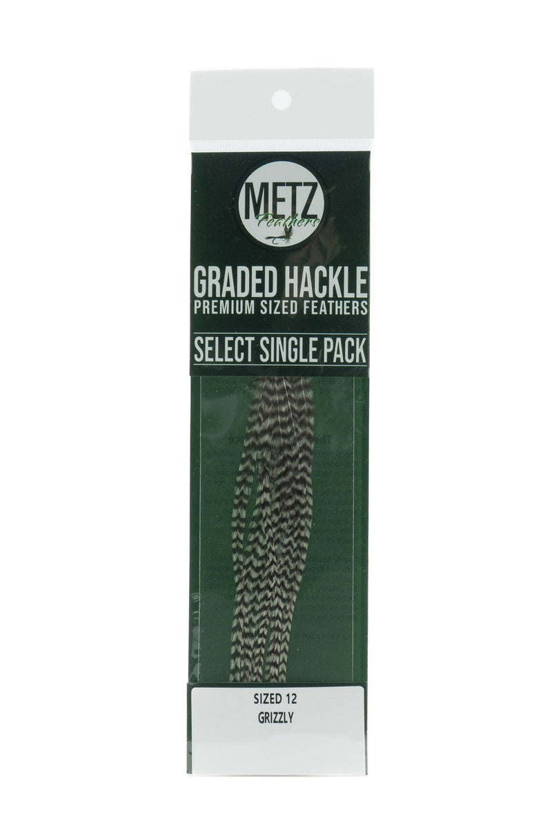 Metz Hackle Select Single Size Pack Grizzly size 12 Dry Fly Hackle