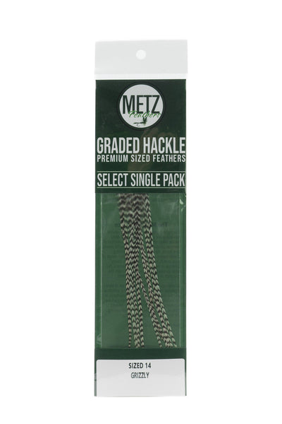 Metz Hackle Select Single Size Pack Grizzly size 14 Dry Fly Hackle