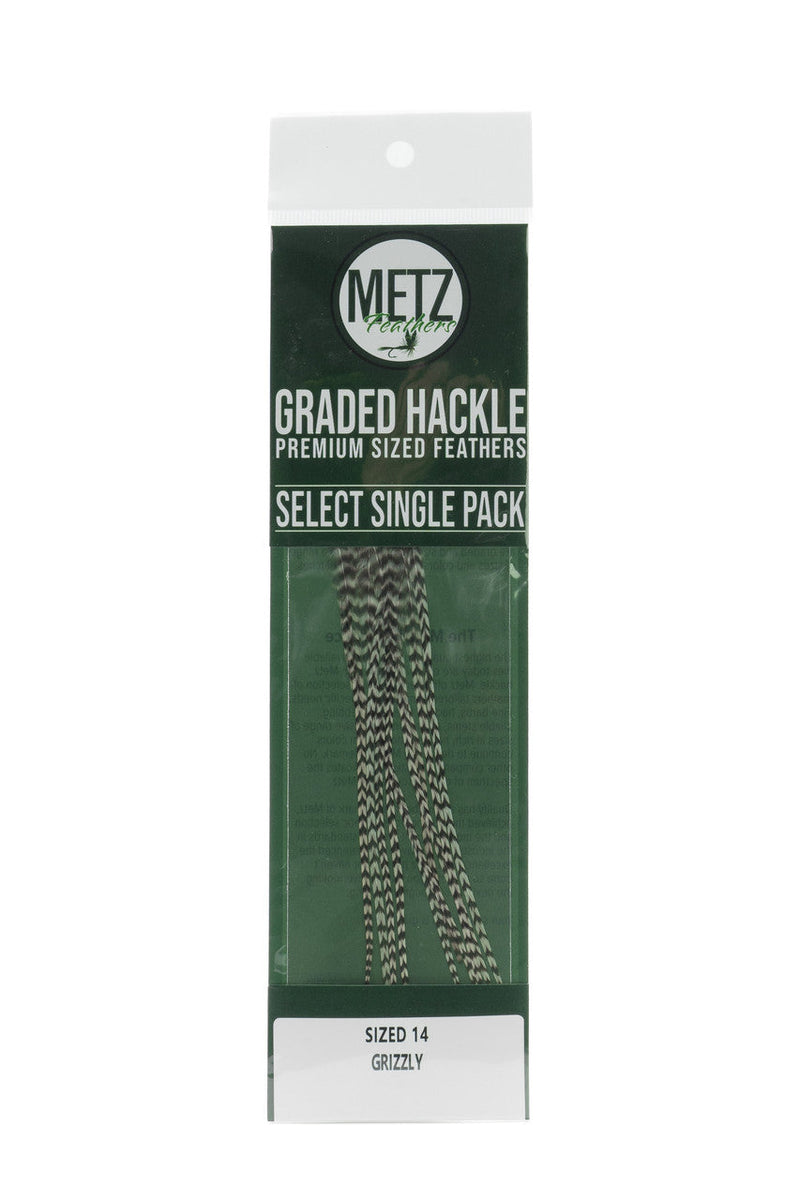 Metz Hackle Select Single Size Pack Grizzly size 14 Dry Fly Hackle