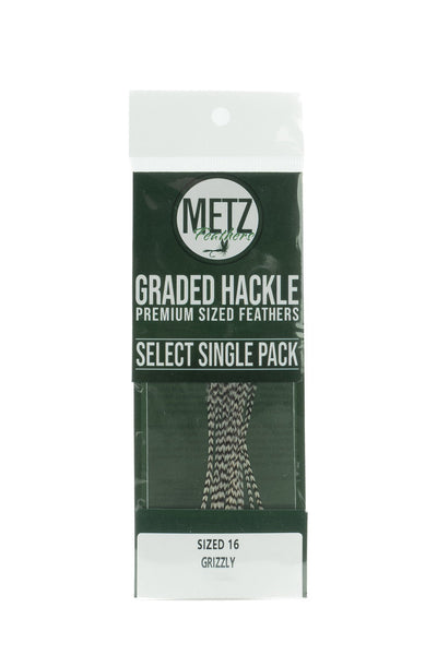 Metz Hackle Select Single Size Pack Grizzly size 16 Dry Fly Hackle
