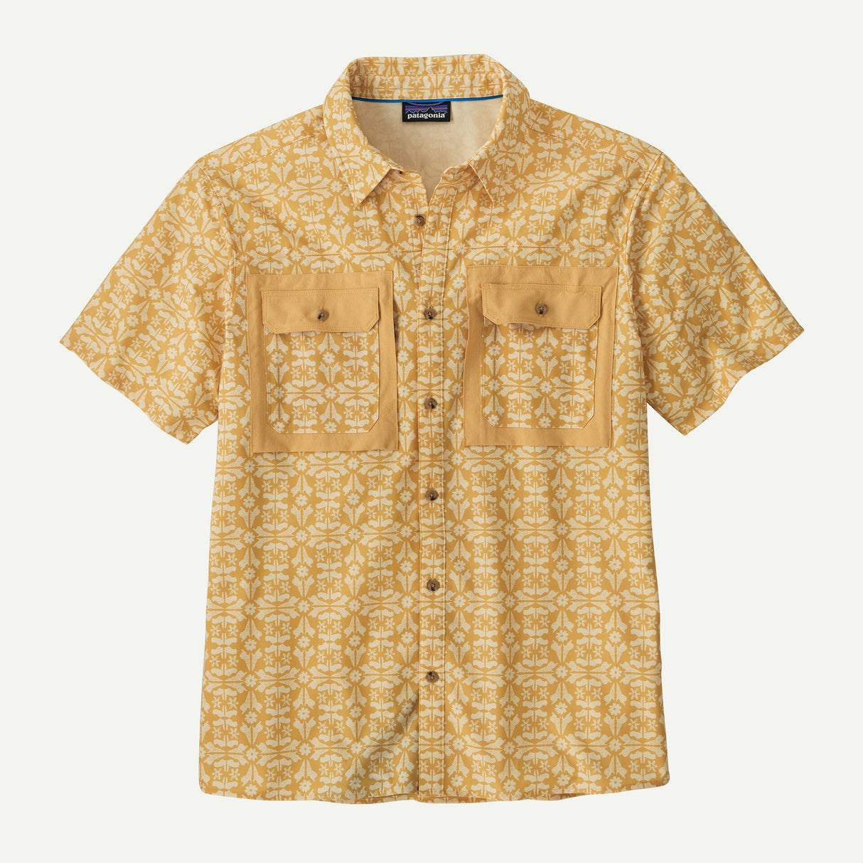 Patagonia M's S/S Self Guided Sun Shirt Marmot Field: Beeswax Tan / M Clothing