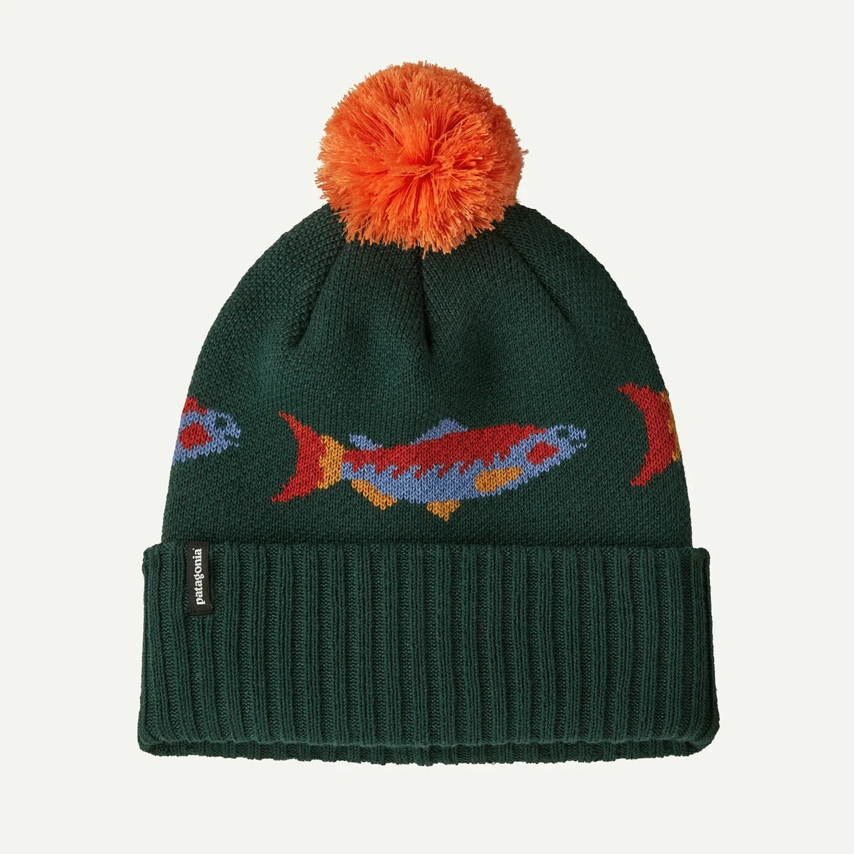 Patagonia Powder Town Beanie Salmon Energy Stripe: Old Growth Green / ALL Hats, Gloves, Socks, Belts