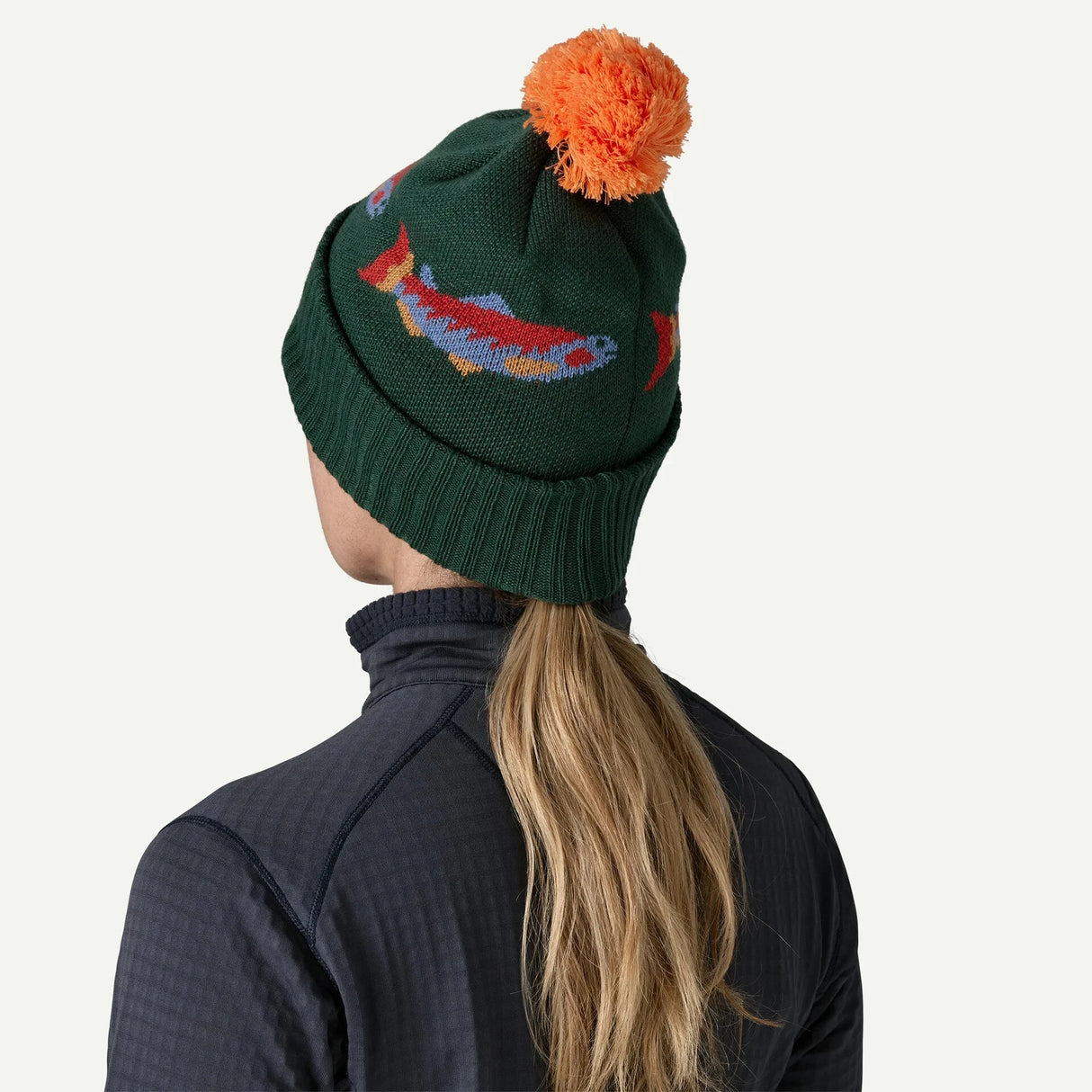 Patagonia Powder Town Beanie Salmon Energy Stripe: Old Growth Green / ALL Hats, Gloves, Socks, Belts