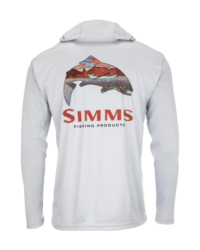 Simms M's Tech Hoody- Artist Series Trout Logo/ Sterling / M Clothing