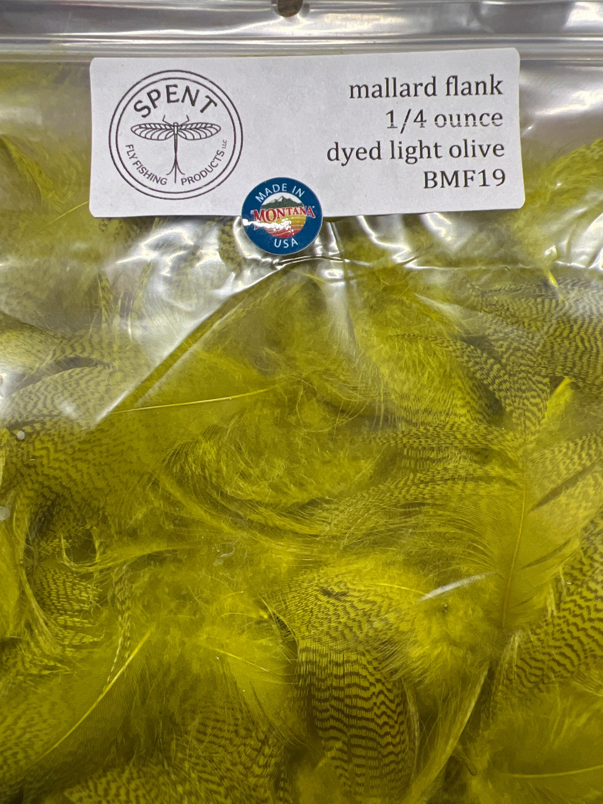 Spent Fly Fishing Bulk Mallard Flank 1/4 oz Light Olive Duck & Goose Feathers