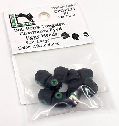 Bob Pop's Tungsten Chartreuse Eyed Jiggy Heads #11 Matte Black / Large Beads, Eyes, Coneheads