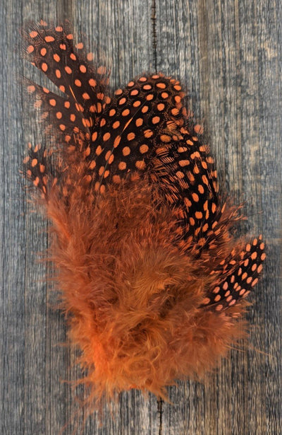 Fish Hunter Jumbo Guinea FL. Steelhead Orange (UV) Saddle Hackle, Hen Hackle, Asst. Feathers