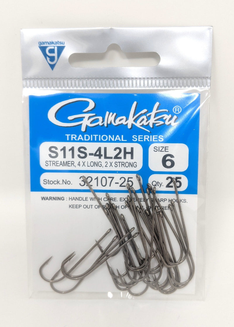 Gamakatsu S11S-4L2H Straight Eye Streamer Hook 25 Pack Size 6 Hooks