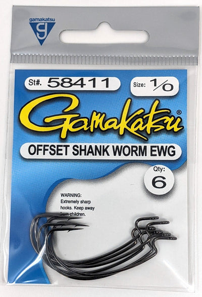 Gamakatsu Worm Hook Offset Extra Wide Gap, Loose Pack NS Black / 1/0 Hooks