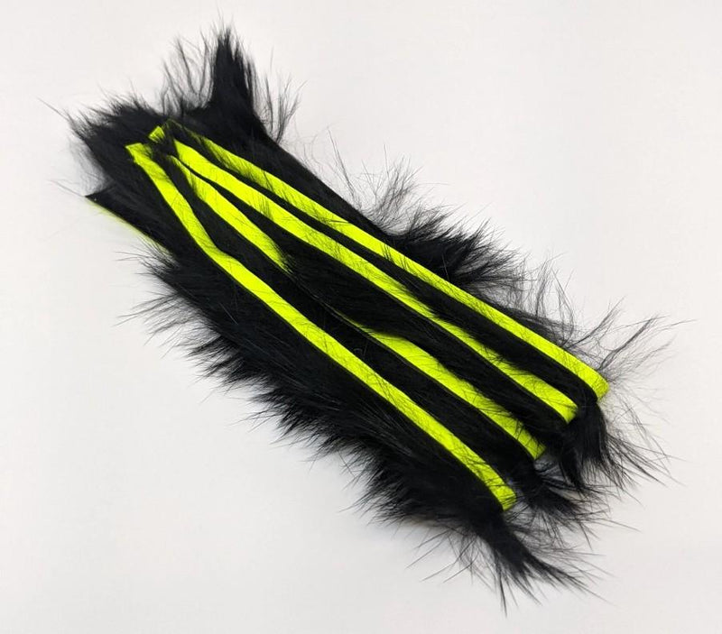 Hareline Bling Rabbit Strips Black with Fl Yellow Accent 