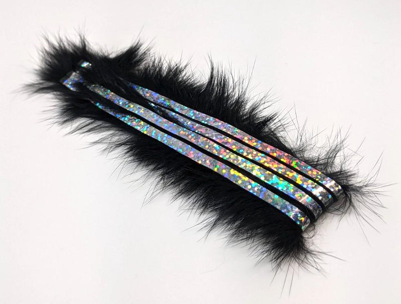 Hareline Bling Rabbit Strips Black with Holo Silver Accent 