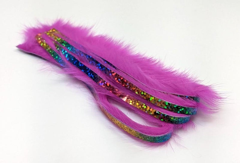 Hareline Bling Rabbit Strips Hot Pink with Holo Rainbow Accent 