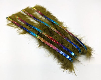 Hareline Bling Rabbit Strips Olive with Holo Rainbow Accent #BLS263H Hair, Fur