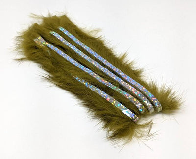 Hareline Bling Rabbit Strips Olive with Holo Silver Accent #BLS263J Hair, Fur