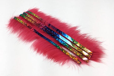 Hareline Bling Rabbit Strips Sockeye Red with Holo Rainbow Accent #BLS360H Hair, Fur