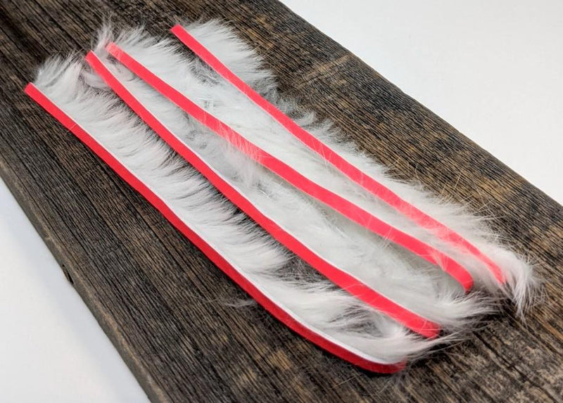 Hareline Bling Rabbit Strips White with Fl Fire Red Accent 