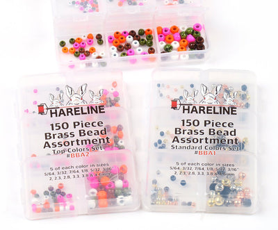 Hareline Brass Bead 150 Piece Assortment Standard Colors Set #1 Beads, Eyes, Coneheads