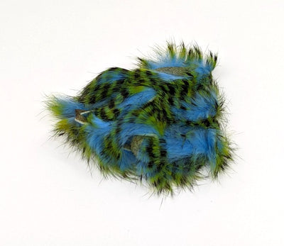 Hareline Dubbin Magnum Tiger Barred Rabbit Strips #22 Black Barred Key Lime Baby Blue Hair, Fur