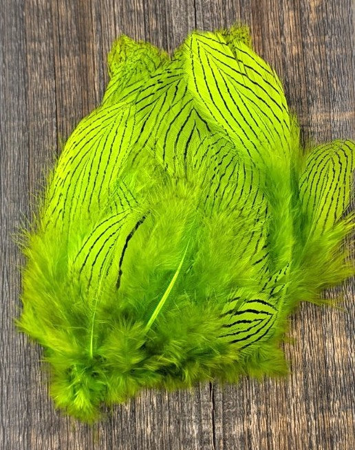 Hareline Dubbin Silver Pheasant Body Feathers Chartreuse Saddle Hackle, Hen Hackle, Asst. Feathers
