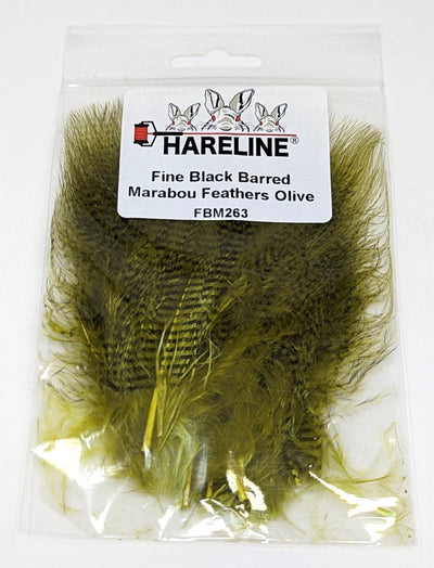 Hareline Fine Black Barred Marabou #263 Olive Saddle Hackle, Hen Hackle, Asst. Feathers
