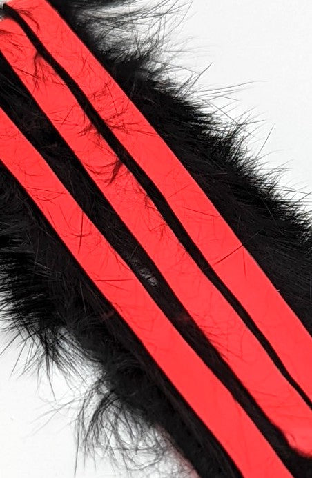 Hareline Magnum Bling Rabbit Strips Black with Fl Fire Red Accent Hair, Fur