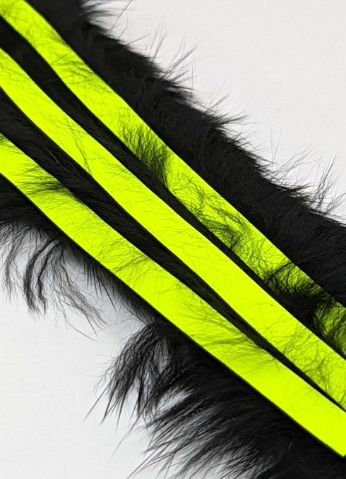 Hareline Magnum Bling Rabbit Strips Black with Fl Yellow Accent Hair, Fur