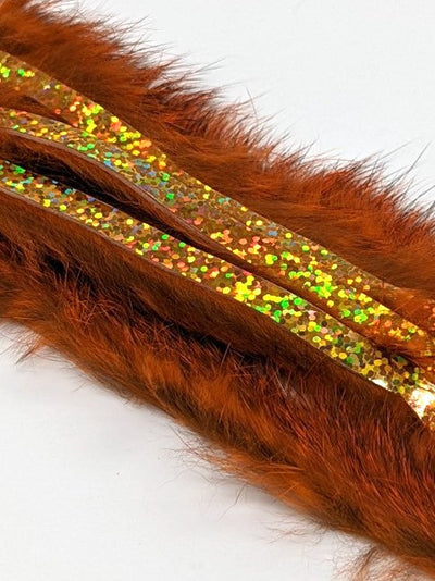 Hareline Magnum Bling Rabbit Strips Crawfish Orange with Holo Gold Accent Hair, Fur