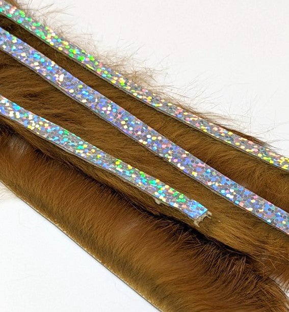 Hareline Magnum Bling Rabbit Strips Gold Variant with Holo Silver Accent Hair, Fur
