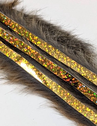 Hareline Magnum Bling Rabbit Strips Hare's Ear with Holo Gold Accent Hair, Fur