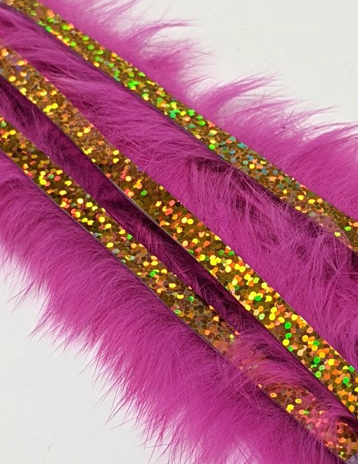 Hareline Magnum Bling Rabbit Strips Hot Pink with Holo Gold Accent Hair, Fur