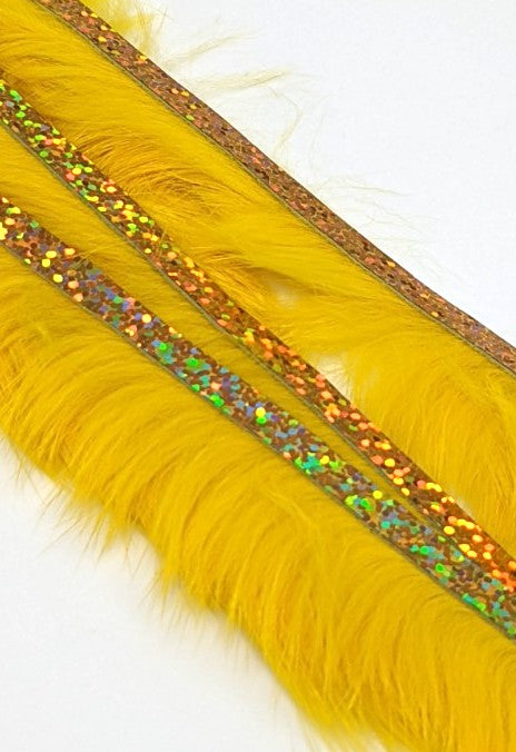 Hareline Magnum Bling Rabbit Strips Yellow with Holo Gold Accent Hair, Fur