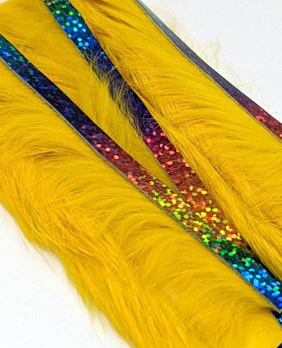 Hareline Magnum Bling Rabbit Strips Yellow with Holo Rainbow Accent Hair, Fur