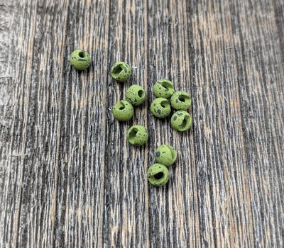 Hareline Mottled Tactical Slotted Tungsten Beads 1/8 3.3mm / #212 Lt Olive Beads, Eyes, Coneheads