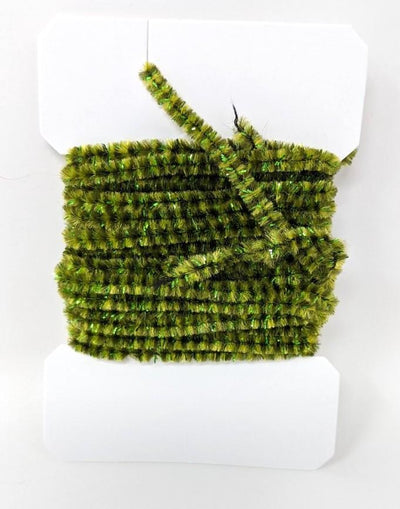 Hareline Speckled Chenille #5 Lime Olive Chenilles, Body Materials
