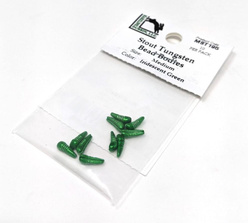 Hareline Stout Tungsten Bead Bodies 195 Iridescent Green / Medium 3mm Beads, Eyes, Coneheads
