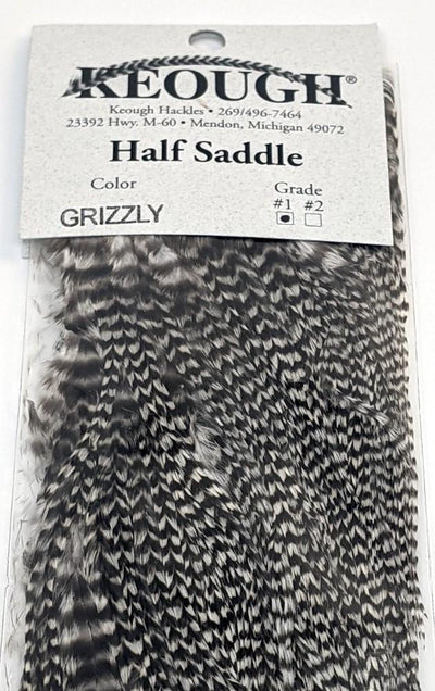 Keough #1 Grade Half Grizzly Dry Fly Saddle Natural #242 Dry Fly Hackle