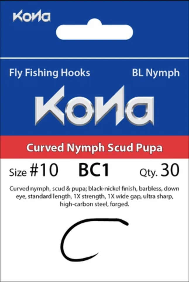Kona BC1 Curved Nymph Scud Pupa Barbless Hooks 30 Pack Hooks