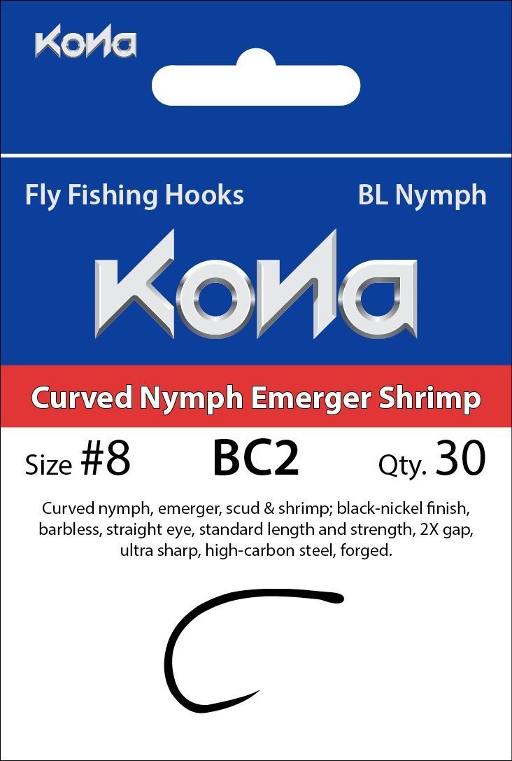 Kona BC2 Curved Nymph Emerger Shrimp Barbless Hooks 30 Pack Hooks