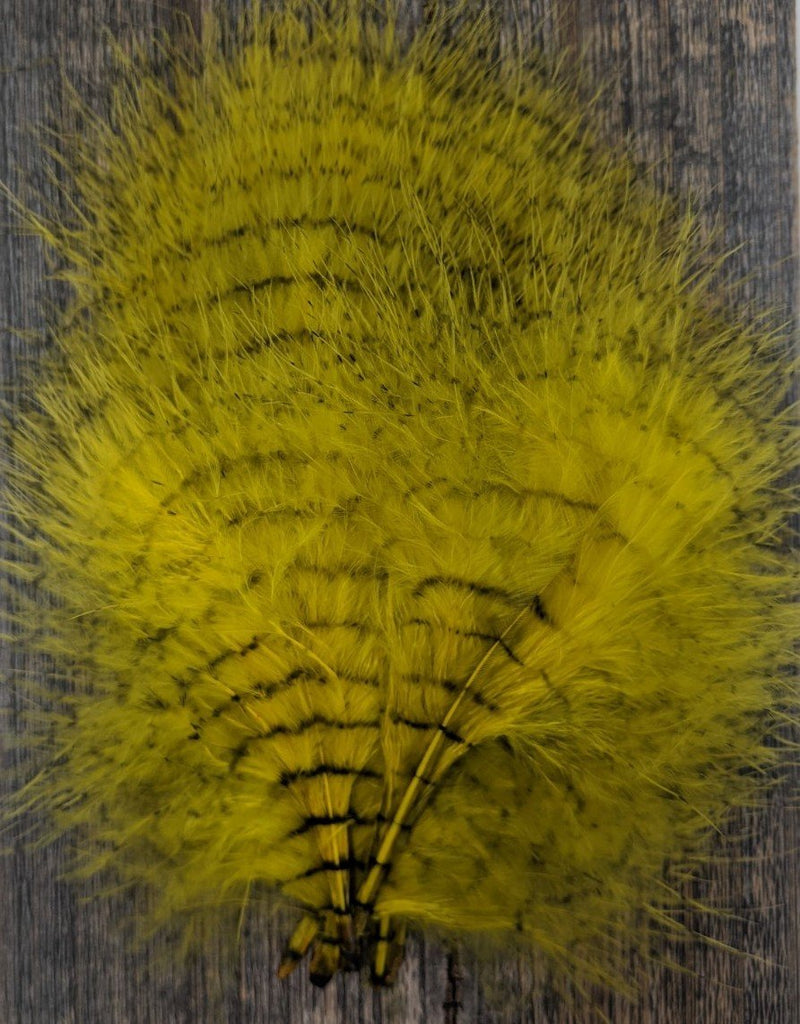MFC Fine Barred Marabou Yellow/Barred Black Saddle Hackle, Hen Hackle, Asst. Feathers