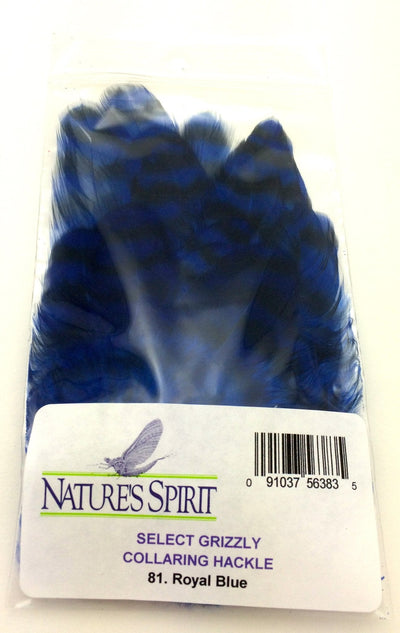 Nature's Spirit Grizzly Collaring Hackle Royal Blue Saddle Hackle, Hen Hackle, Asst. Feathers